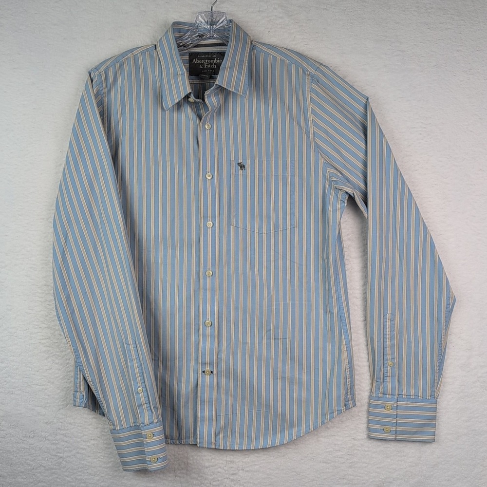 Abercrombie & Fitch Mens Shirt XL Button-Up Blue Stripe 100% Cotton Muscle Fit
